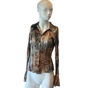 Kamarov Mixed Print Multicolored Pleated Lacey Lace Up Back Detail Blouse Size S